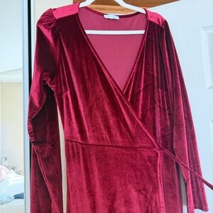 Velvety Maxi Wrap Dress in Burgundy